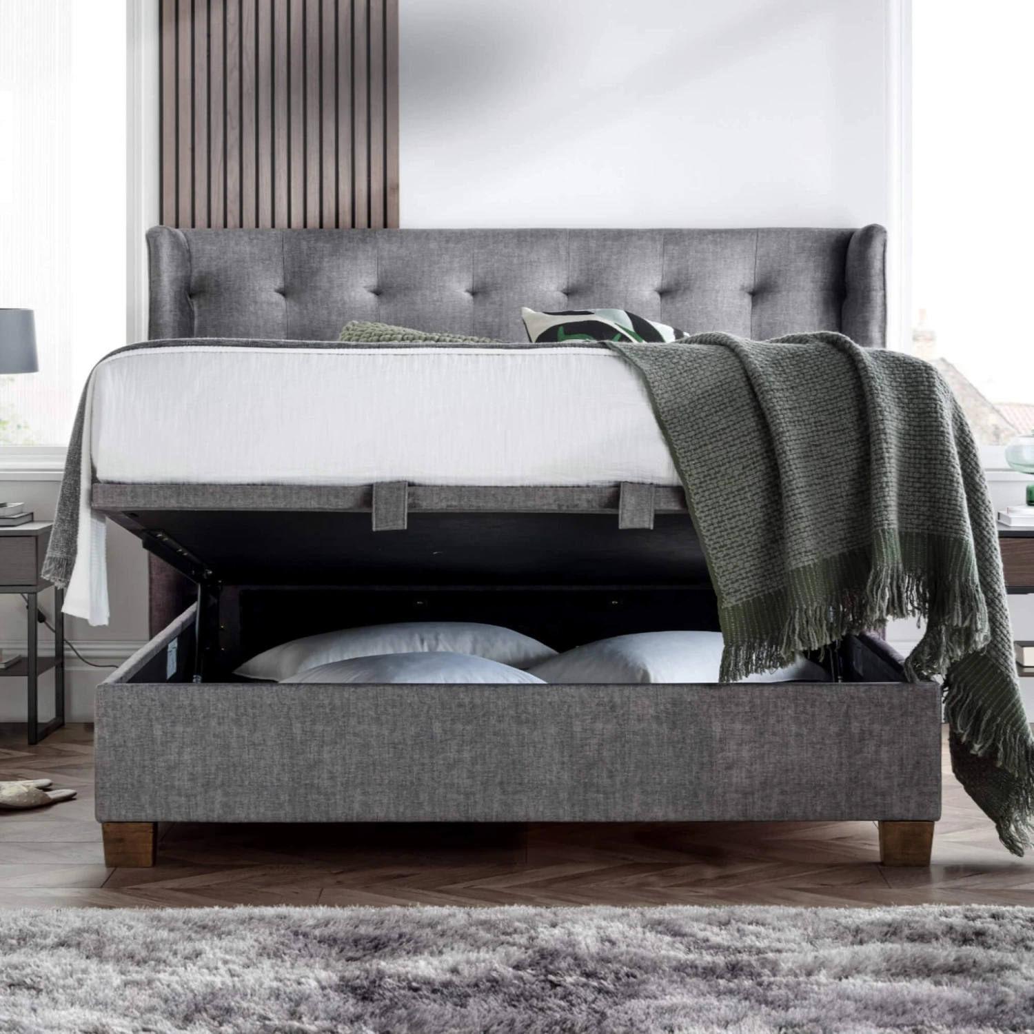 Betty Grey Fabric 150cm Kingsize Ottoman Bed Frame 2 Betty Grey Fabric 150cm Kingsize Ottoman Bed Frame - Image 2