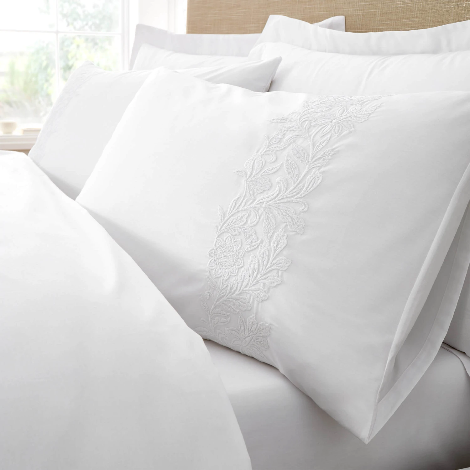 Embroidery Floral White Bedding Collection 3 Embroidery Floral White Bedding Collection - Image 3