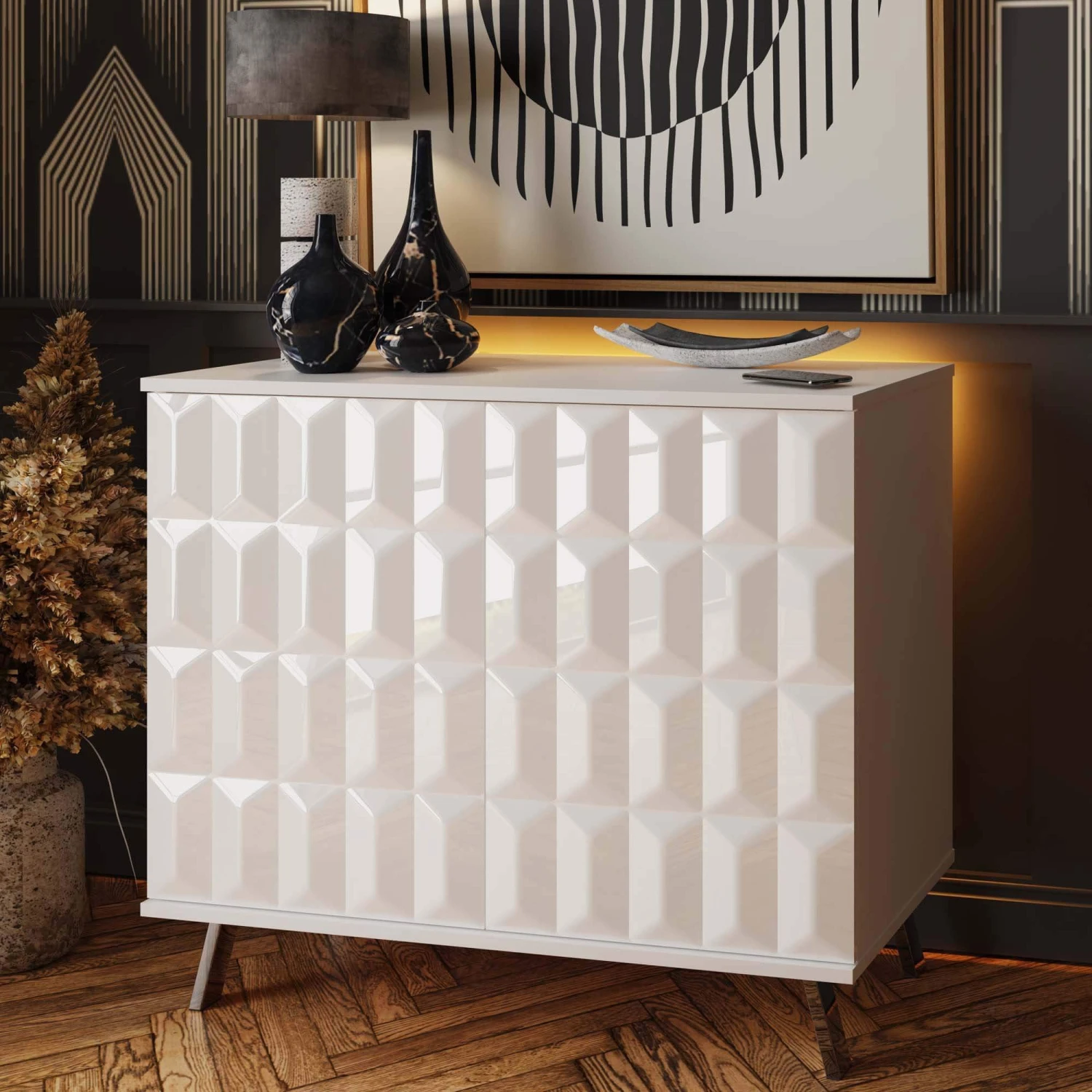 Frank Olsen Elevate White LED & Wireless Charging Small Sideboard 1 Frank Olsen Elevate White LED & Wireless Charging Small Sideboard