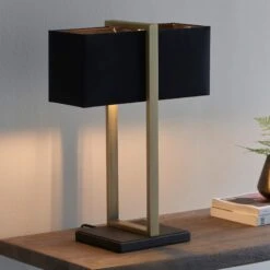Squared Brass Table Lamp With Black Fabric Shade