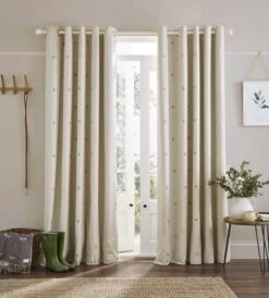 Sophie Allport Bee Oatmeal Eyelet Curtains 66" X 54"