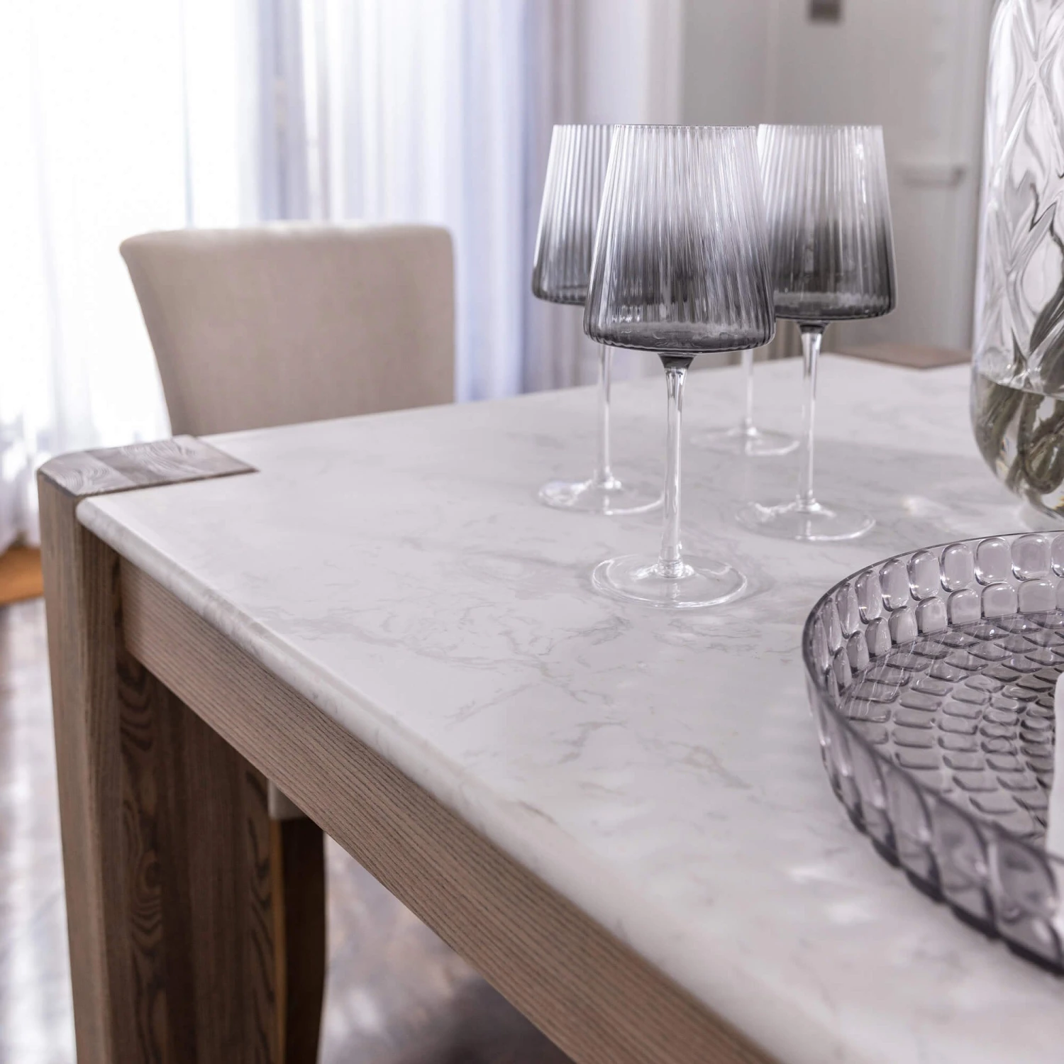 Tivoli Brushed Oak Dining Table With Marble Top 6 Tivoli Brushed Oak Dining Table With Marble Top - Image 6