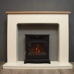Ingrid Inglenook Wooden Fire Surround With Elstow Matt Black Electric Stove