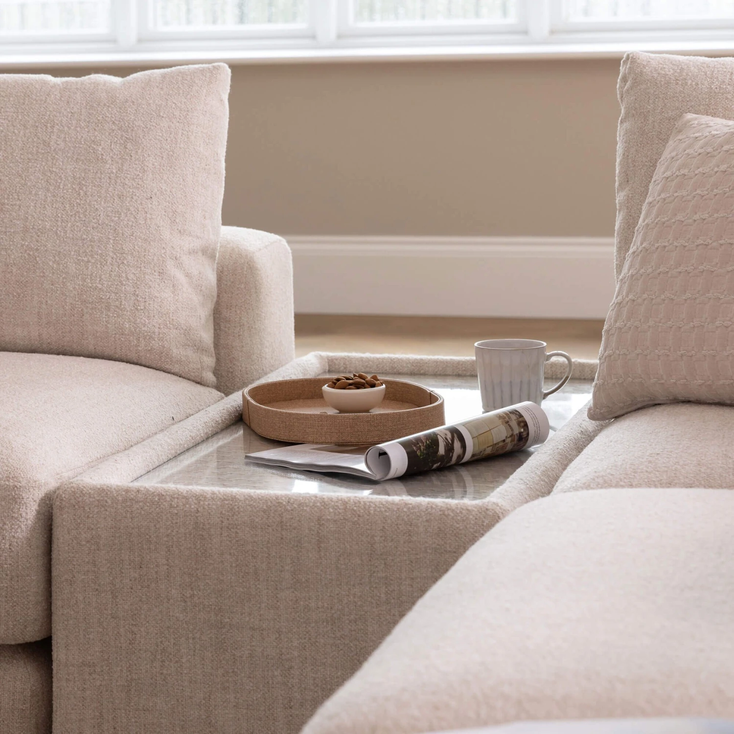 Naxos Large Tyne Natural Fabric Open End Left Arm Corner Group With Rectangular Table & Footstool 10 Naxos Large Tyne Natural Fabric Open End Left Arm Corner Group With Rectangular Table & Footstool - Image 10