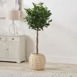 Large Cream Fibrestone Bobble Planter