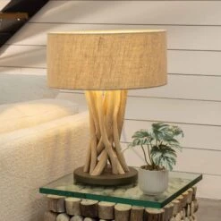 Driftwood Table Lamp With Natural Jute Shade