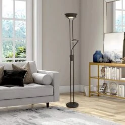 Brazier Satin Black USB 2 Light Uplighter Floor Lamp