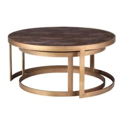 Olivia James Hemingway Mahogany Oak & Gold Nest Of 2 Coffee Tables