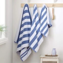 Reversible Stripe Blue Cotton Hand Towel