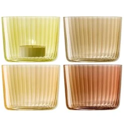 Gems Set Of 4 Amber Ribbed Glass Tealight Holders