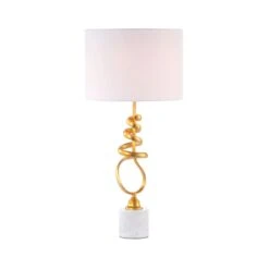 Gold Knot Table Lamp With White Linen Shade -Housing Units Furniture Store 54286658976e7f0a3d19e62d99dd1a64