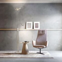 Brazier Satin Nickel USB 2 Light Uplighter Floor Lamp