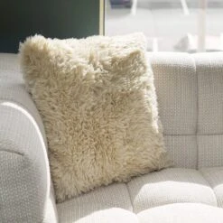 Joanna Sand Beige Faux Sheepskin Square Sofa Cushion -Housing Units Furniture Store 567f06113406a2b18df2340b14d0ab79