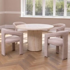 Albana 120cm Round Travertine Effect Dining Table