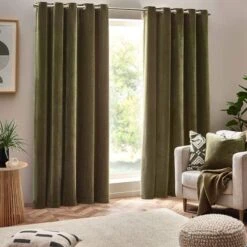Heavy Chenille Olive Room Darkening Eyelet Curtain Collection