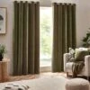 Heavy Chenille Olive Room Darkening Eyelet 90" X 72" Curtains