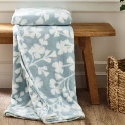 Brooke Floral Duck Egg Cosy Fleece Throw