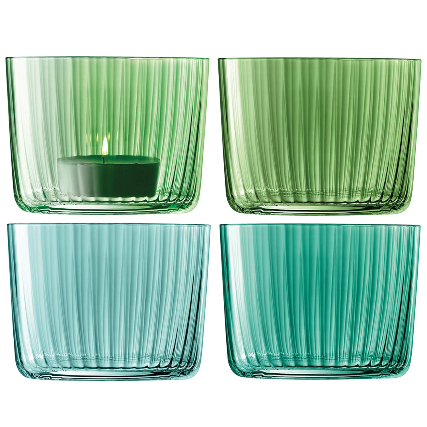 Gems Set Of 4 Jade Ribbed Glass Tealight Holders 1 Gems Set Of 4 Jade Ribbed Glass Tealight Holders