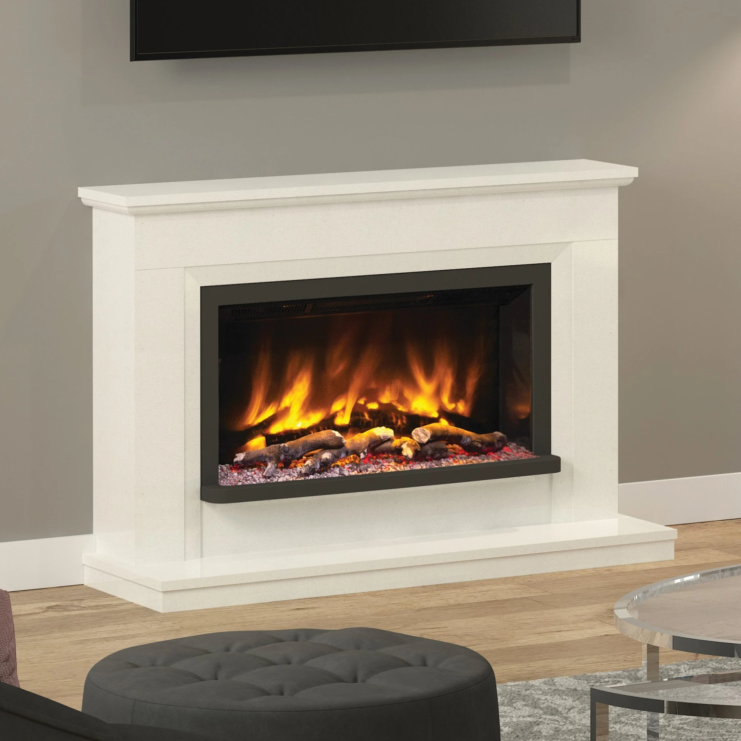 Pryzm Vistus 48" White Micro Marble Electric Fire Suite 1 Pryzm Vistus 48" White Micro Marble Electric Fire Suite