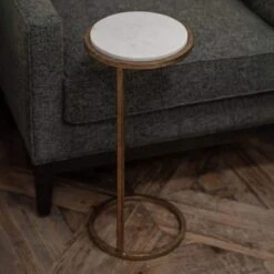 Libra Iota White Marble Accent Side Table