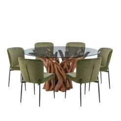 Java Round 160cm Dining Table And 6 Manhattan Green Dining Chairs