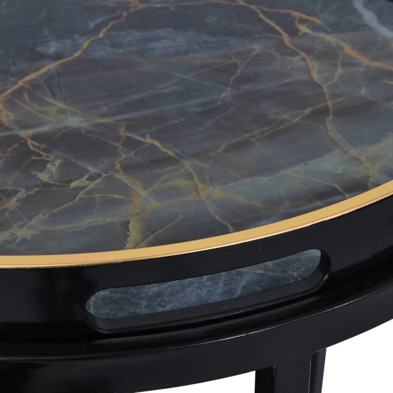 Vesuvius Nest Of 2 Black & Gold Marble Effect Side Tables 3 Vesuvius Nest Of 2 Black & Gold Marble Effect Side Tables - Image 3