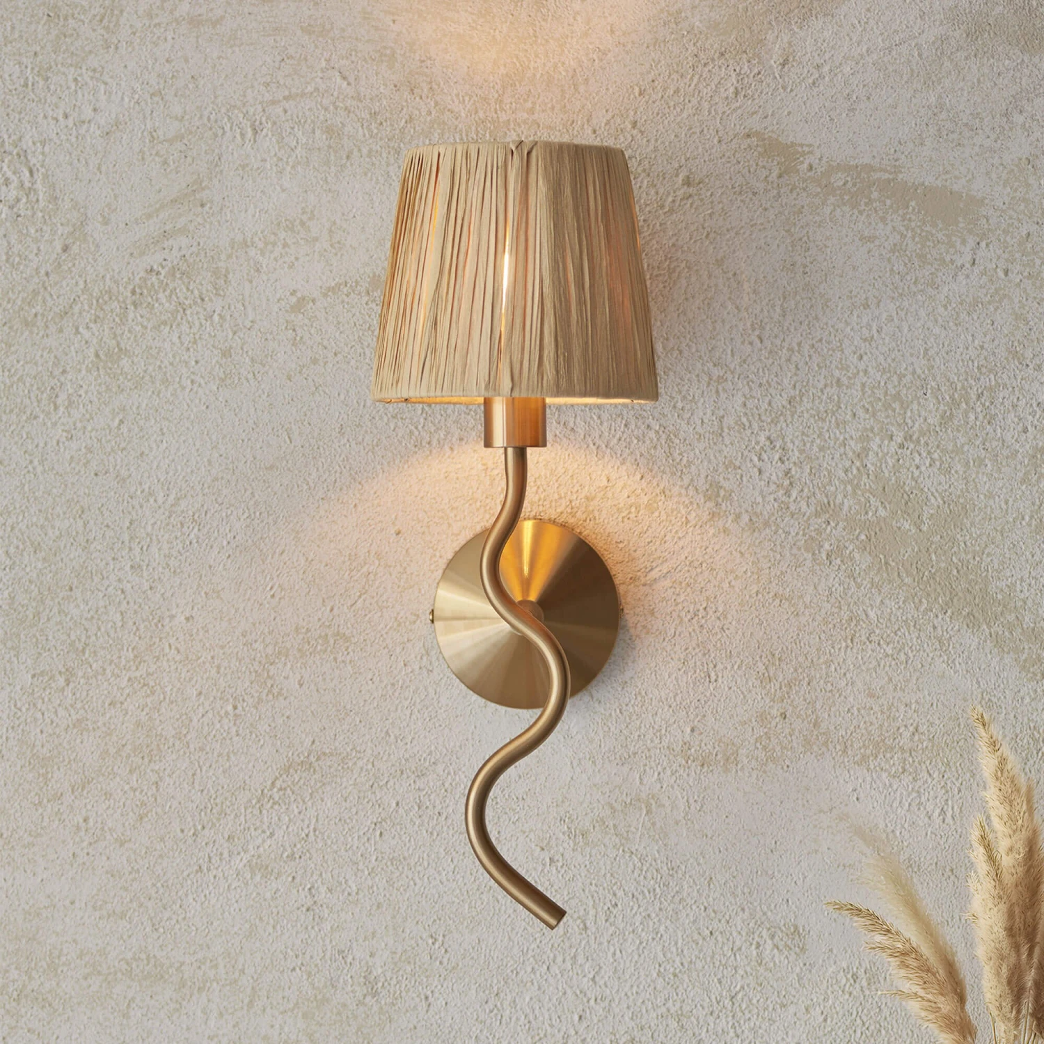 Wriggle Aged Brass Wall Lamp With Raffia Shade 1 Wriggle Aged Brass Wall Lamp With Raffia Shade