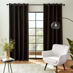 Faux Silk Black 66" X 54" Thermal Blackout Eyelet Curtains