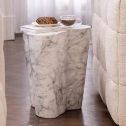 Cassian White Marble Effect Side Table