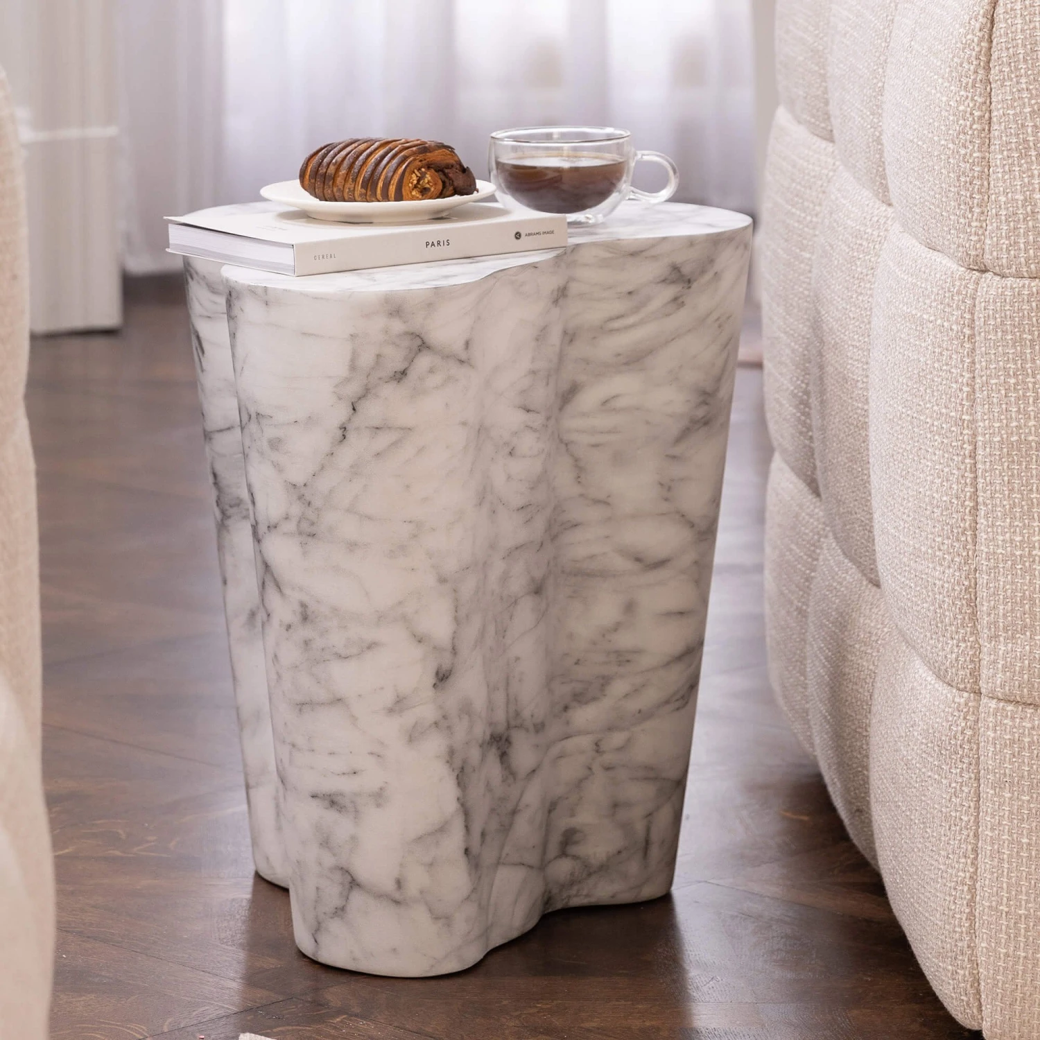 Cassian White Marble Effect Side Table 1 Cassian White Marble Effect Side Table