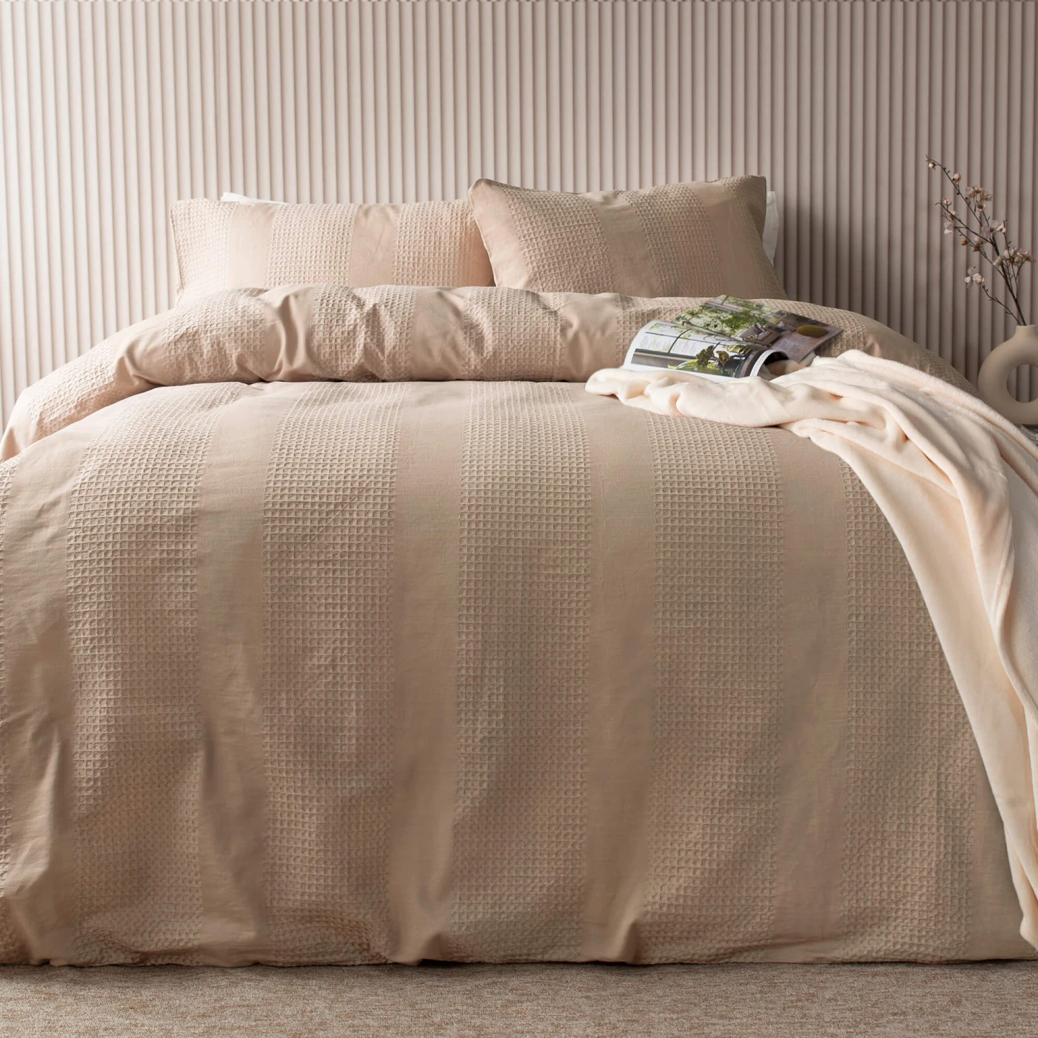 Belledorm Waffle Stripe Latte Single Duvet Set 3 Belledorm Waffle Stripe Latte Single Duvet Set - Image 3