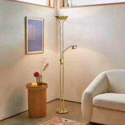 Brazier Aged Brass USB 2 Light Uplighter Floor Lamp