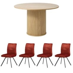 Annika 120cm Natural Dining Table And 4 Cabley Umber Dining Chairs