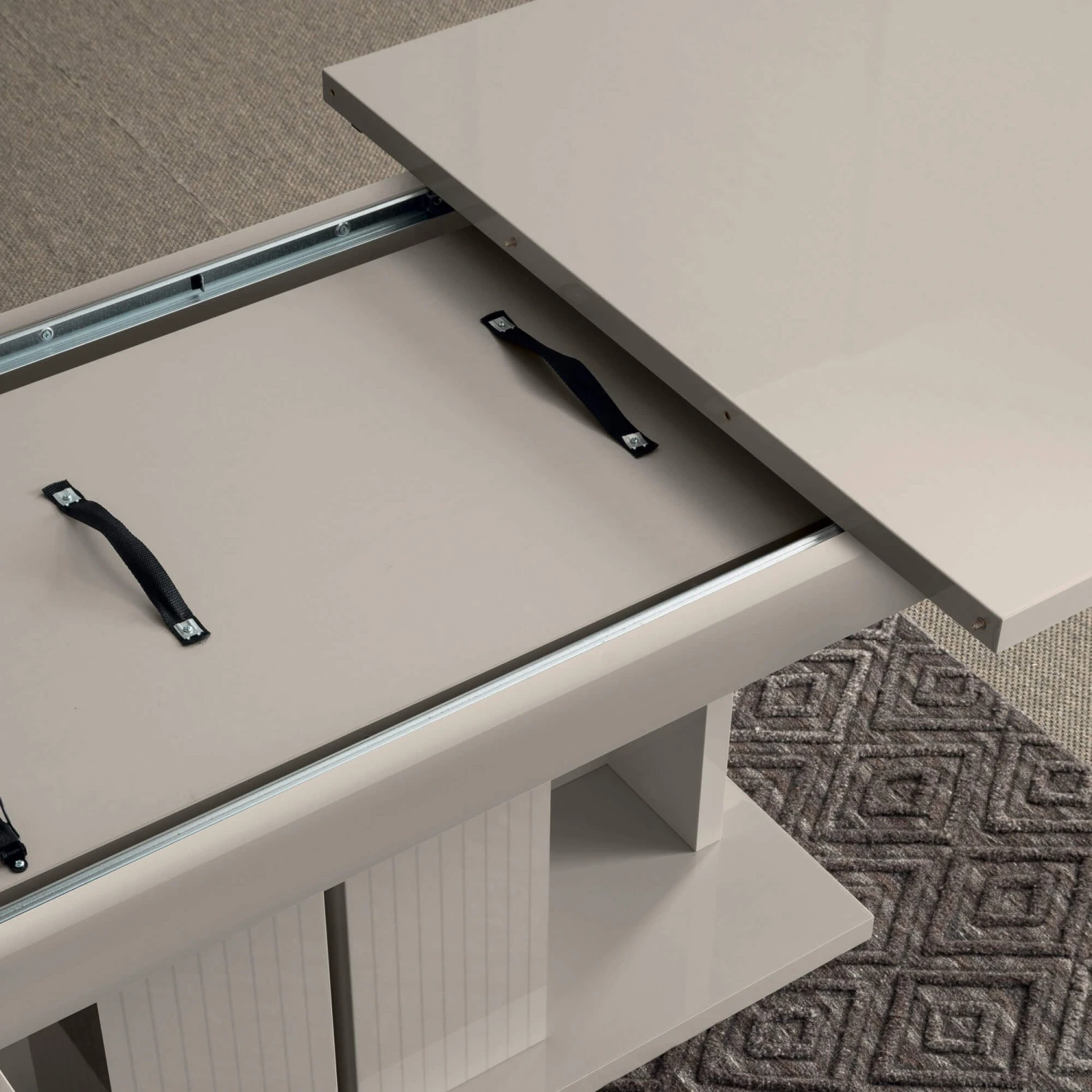 Caren High Gloss Pearl Line 160cm Extending Dining Table & 6 High-Back Faux Leather Chairs 6 Caren High Gloss Pearl Line 160cm Extending Dining Table & 6 High-Back Faux Leather Chairs - Image 6