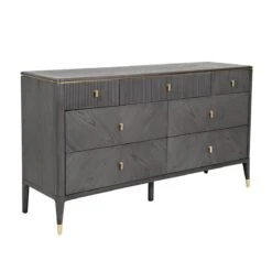 Davina Ebony 7 Drawer Wide Chest With Gold Handles