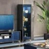Celeste High Gloss Cobalt Blue Right Hand Curio Display Cabinet