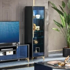 Celeste High Gloss Cobalt Blue Right Hand Curio Display Cabinet