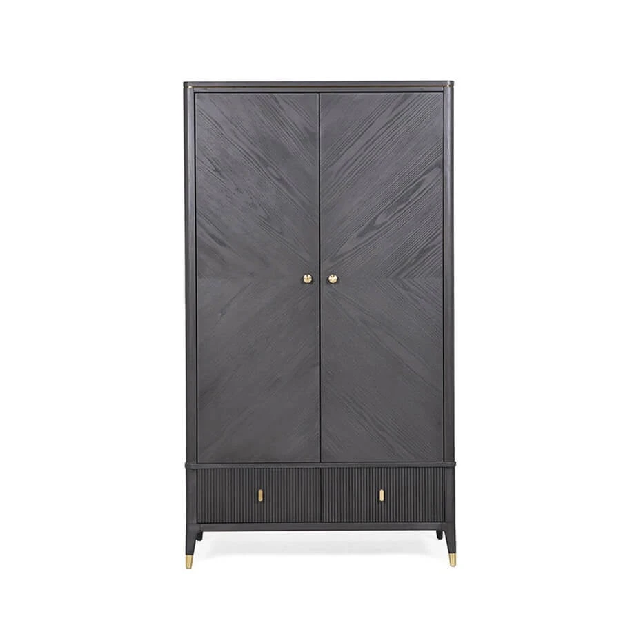 Davina Ebony 2 Door 2 Drawer Wardrobe With Gold Handles 2 Davina Ebony 2 Door 2 Drawer Wardrobe With Gold Handles - Image 2