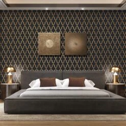 Geometric Silk Black & Gold Wallpaper