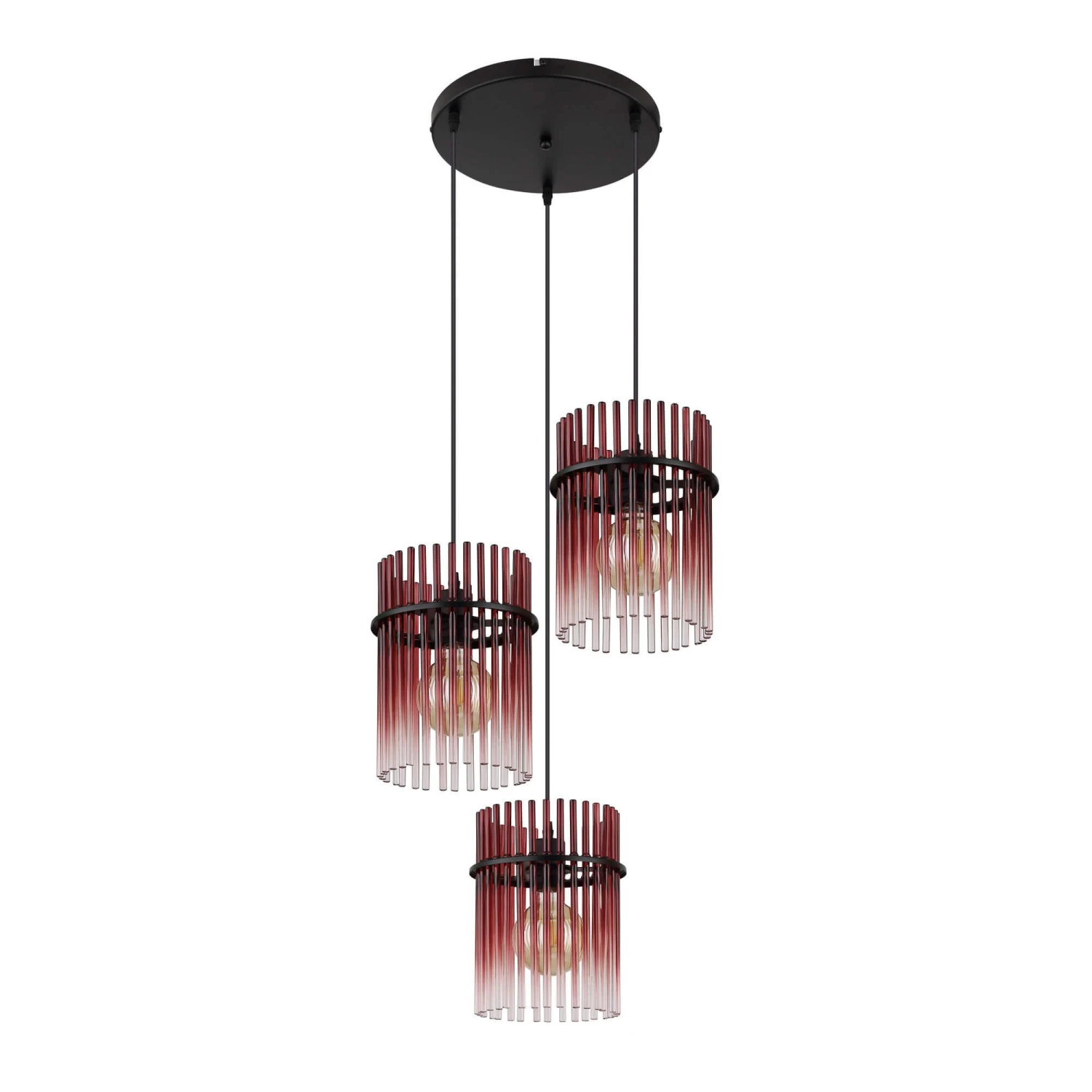 Icelle Matt Black & Burgundy Fade Glass Rods 3 Light Pendant 2 Icelle Matt Black & Burgundy Fade Glass Rods 3 Light Pendant - Image 2