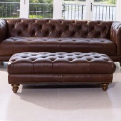 Wentworth Kodak Clove Brown Leather Rectangular Footstool