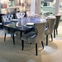 Monza Koto Grey High Gloss Large 196cm Extending Dining Table & 6 Gaudi Silver Velvet Chairs