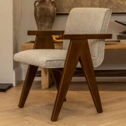 Viviana A-Line Wood & Natural Fabric Accent Chair