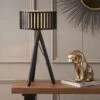 Slatted Black Wood Tripod Table Lamp