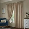 Laura Ashley Lille Stripe Truffle Natural 66" X 90" Pencil Pleat Curtains