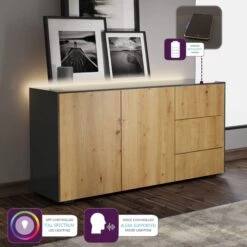 Frank Olsen Intelligent Grey Gloss & Oak 2 Door 3 Drawer Sideboard -Housing Units Furniture Store 70c9ceab227cb455d4534e8a3a72a46a