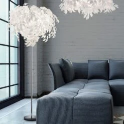 Arbusto Chrome White Feather 3 Light Floor Lamp