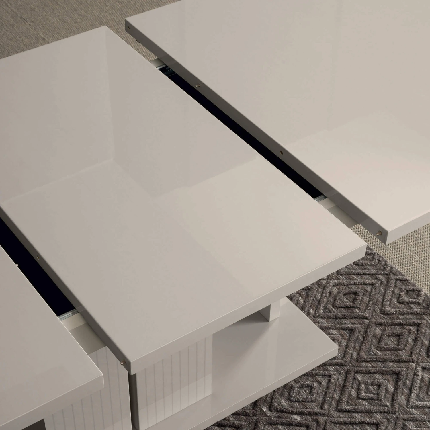 Caren High Gloss Pearl Line 160cm Extending Dining Table & 6 High-Back Faux Leather Chairs 7 Caren High Gloss Pearl Line 160cm Extending Dining Table & 6 High-Back Faux Leather Chairs - Image 7