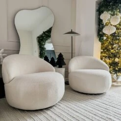 Rondo Ivory Boucle Fabric Swivel Chair -Housing Units Furniture Store 71dc4912315ca580a35daecbb763fe84