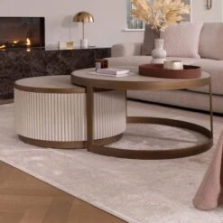 Serenity White And Copper Reeded Set Of 2 Coffee Tables